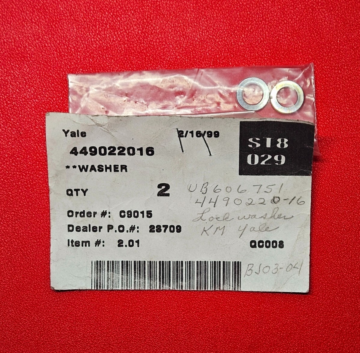 2x Yale 449022016 Forklift Lock Washer For MPW050E - NEW Pack of 2
