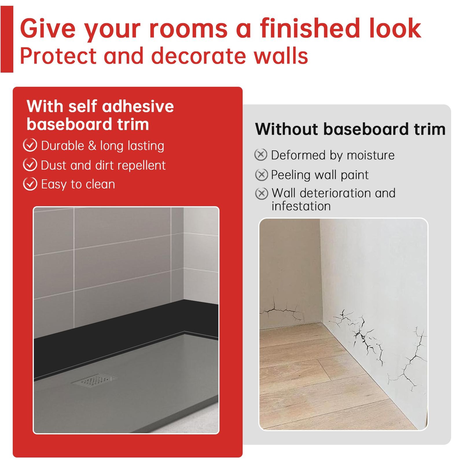Vinyl Wall Base Baseboard Molding Trim 4"x 60FT Flexible Self Adhesive