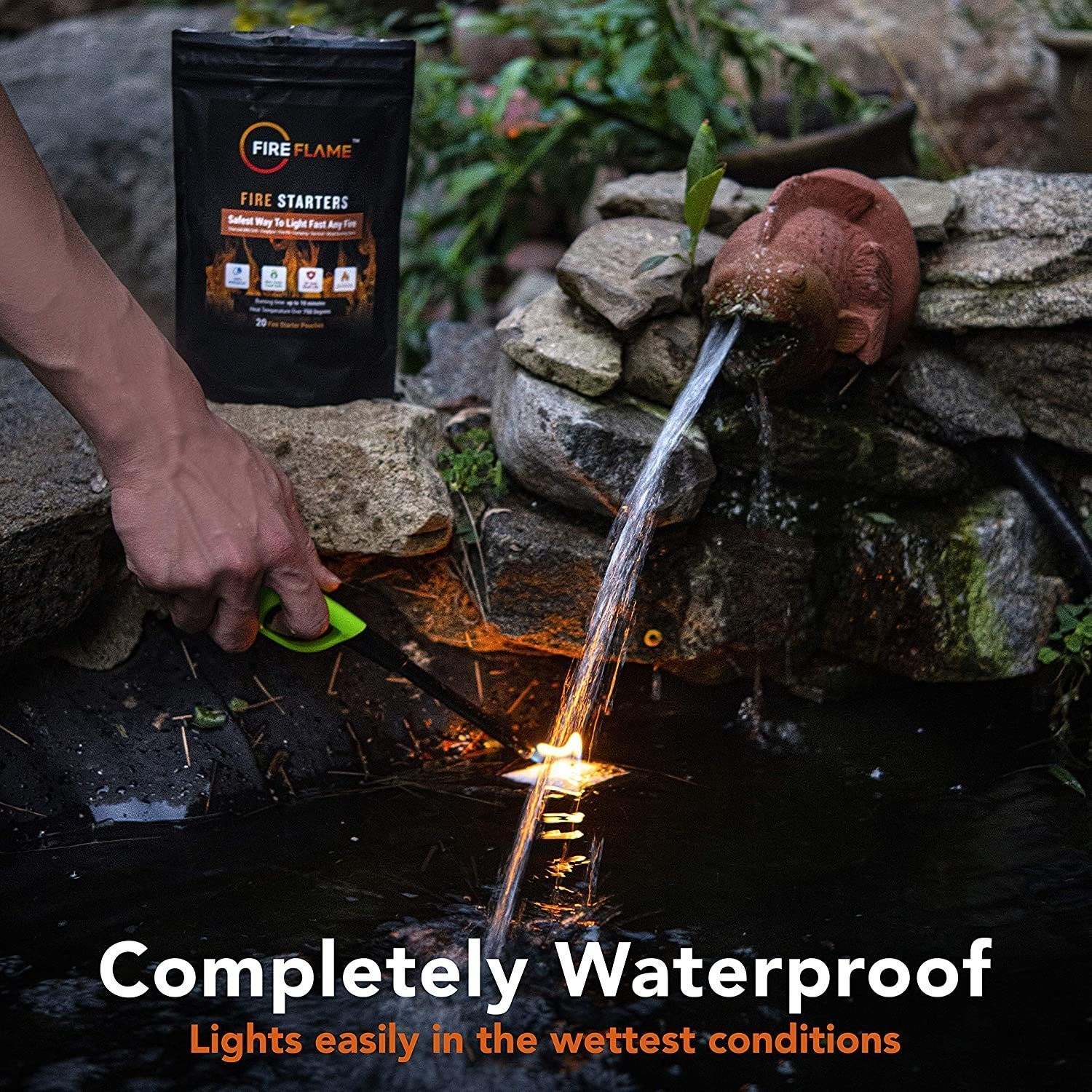Fireflame Quick Instant Fire Starter - 100% Waterproof Indoor & Outdoor, 40 Pack