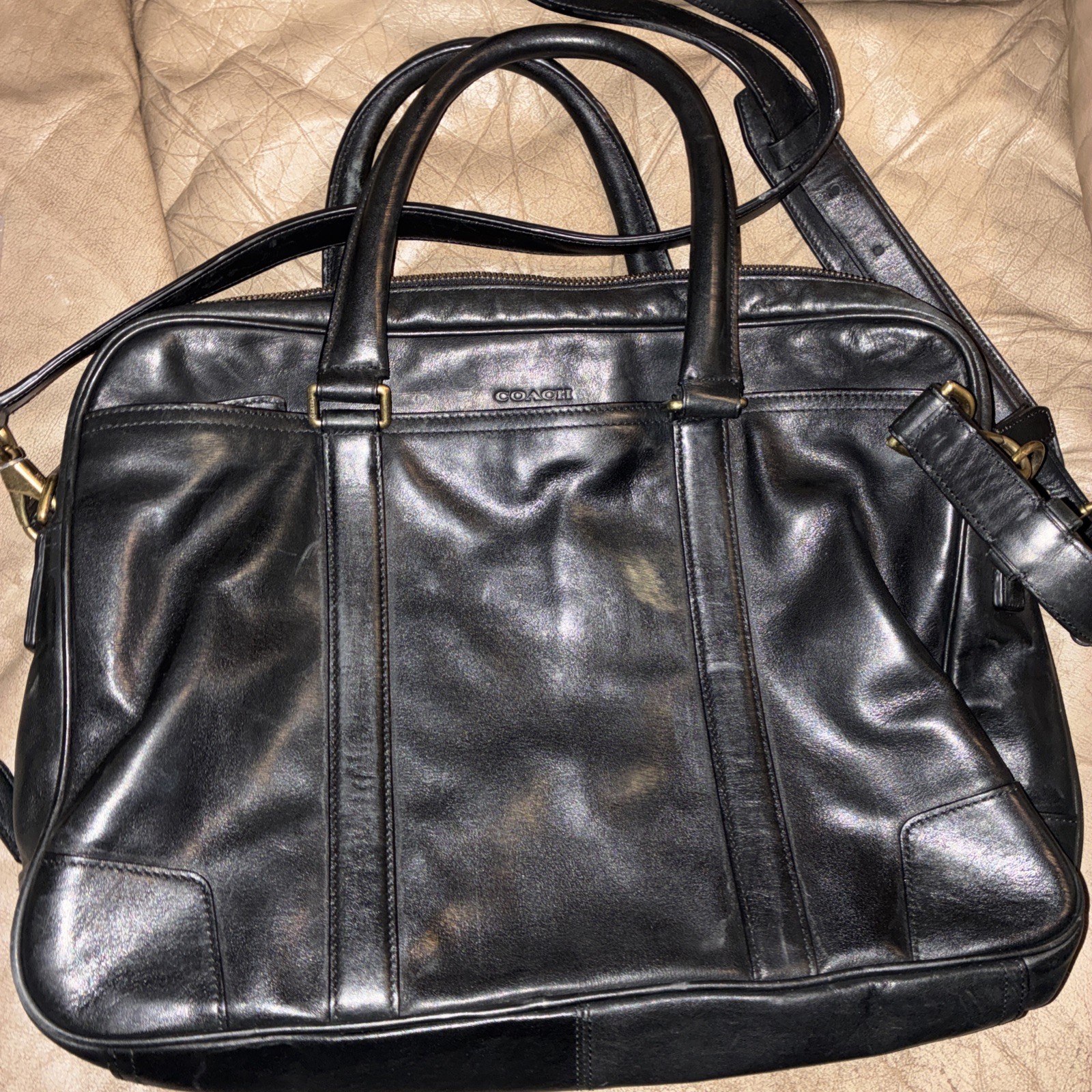 Coach Messenger Laptop Leather Bag Top Handles Crossbody Adj. Brass Hardware EUC
