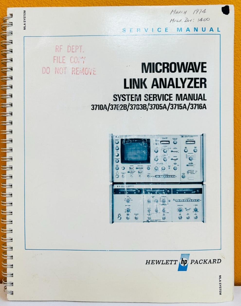 HP Agilent 03710-95004 1974 Microwave Link Analyzer System Service Manual.