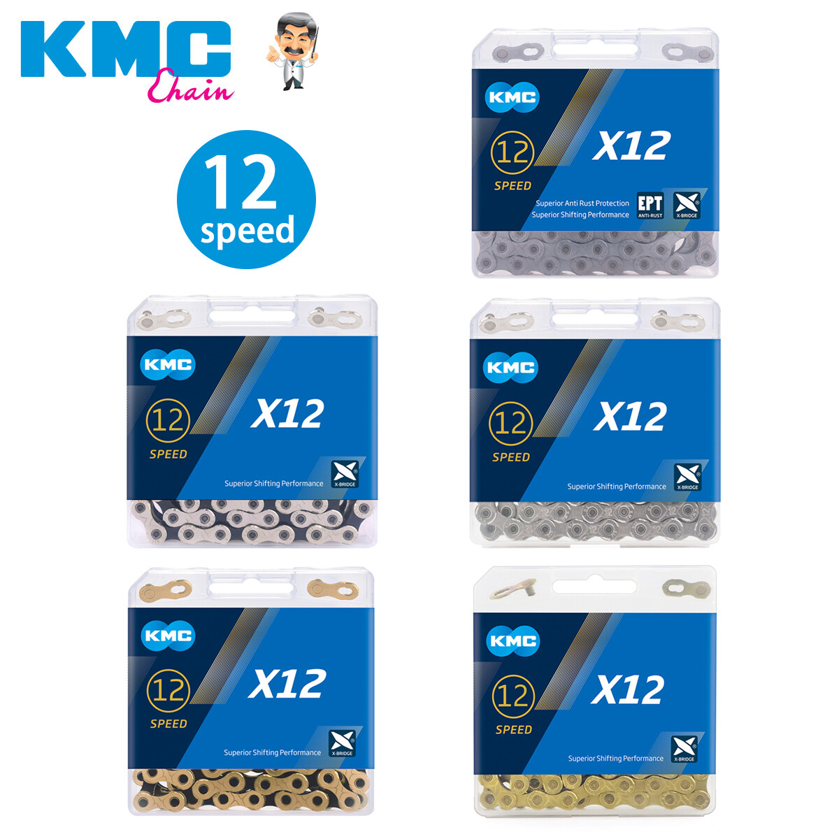 KMC 12 Speed X12 Gold Chains 126 Links Qucik-Link MTB Bicycle City/Road Bike US
