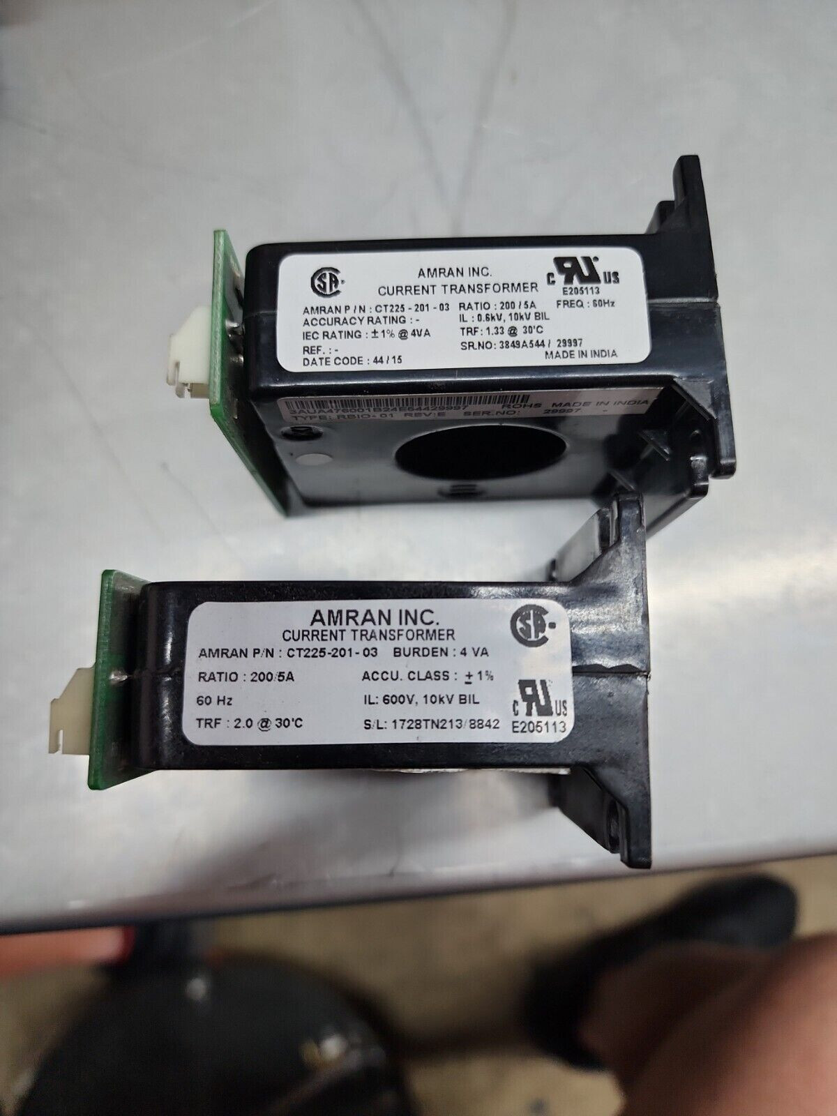 AMRAN CT225 –201-03 LV Plastic Cased Current Transformer (Lot of 2 units)