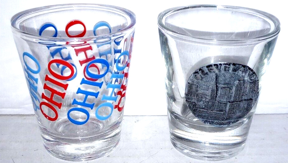 Cleveland, Ohio & Ohio Shot Glasses - 2 Souvenir Shot Glasses - Good Condition