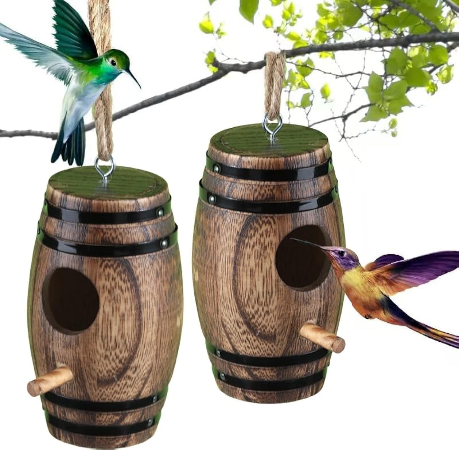 2 Pack Wooden Hummingbird House for Outside Nesting Box Shelter Outdoor