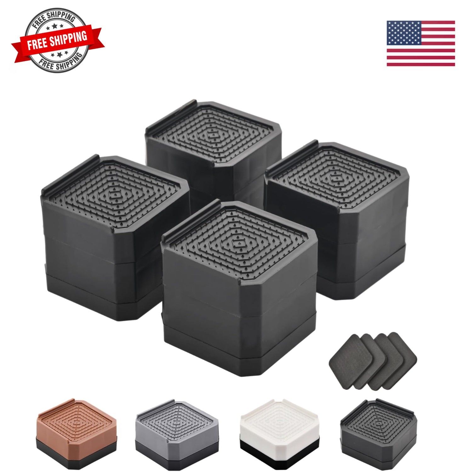 Bed Risers Furniture Risers Heavy-Duty Rectangular Adjustable Block Lift to 3...
