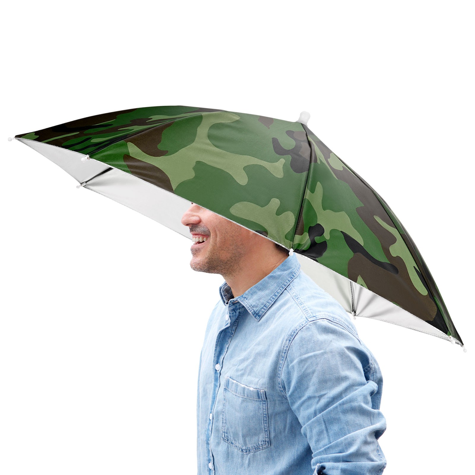 1 Pcs 26" Headband Umbrella Hat Hands Free Umbrella Cap for Outdoor [Camo]