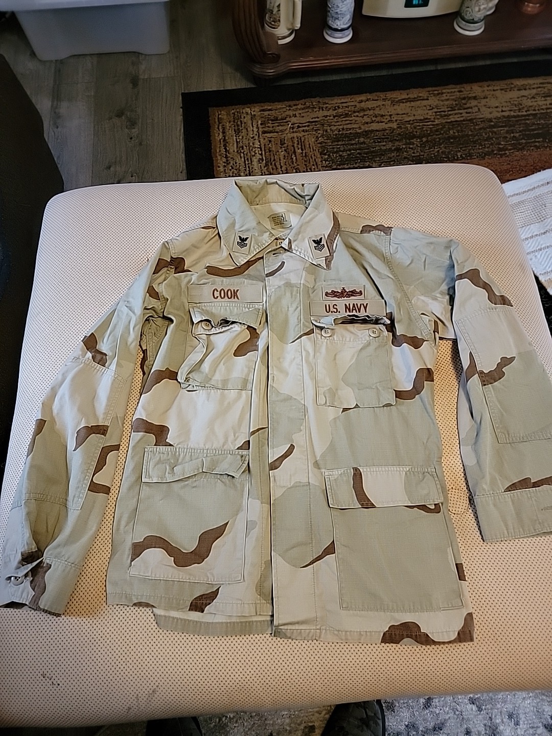 US Army Navy Desert Camo Button Down JACKET Coat Men’s Medium  Military Issue
