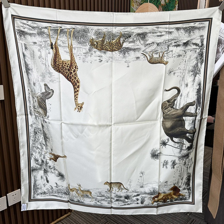 Pure 18 Momme Twill Silk 88X88cm Scarf Square Shawl animal print Bandanna Wrap