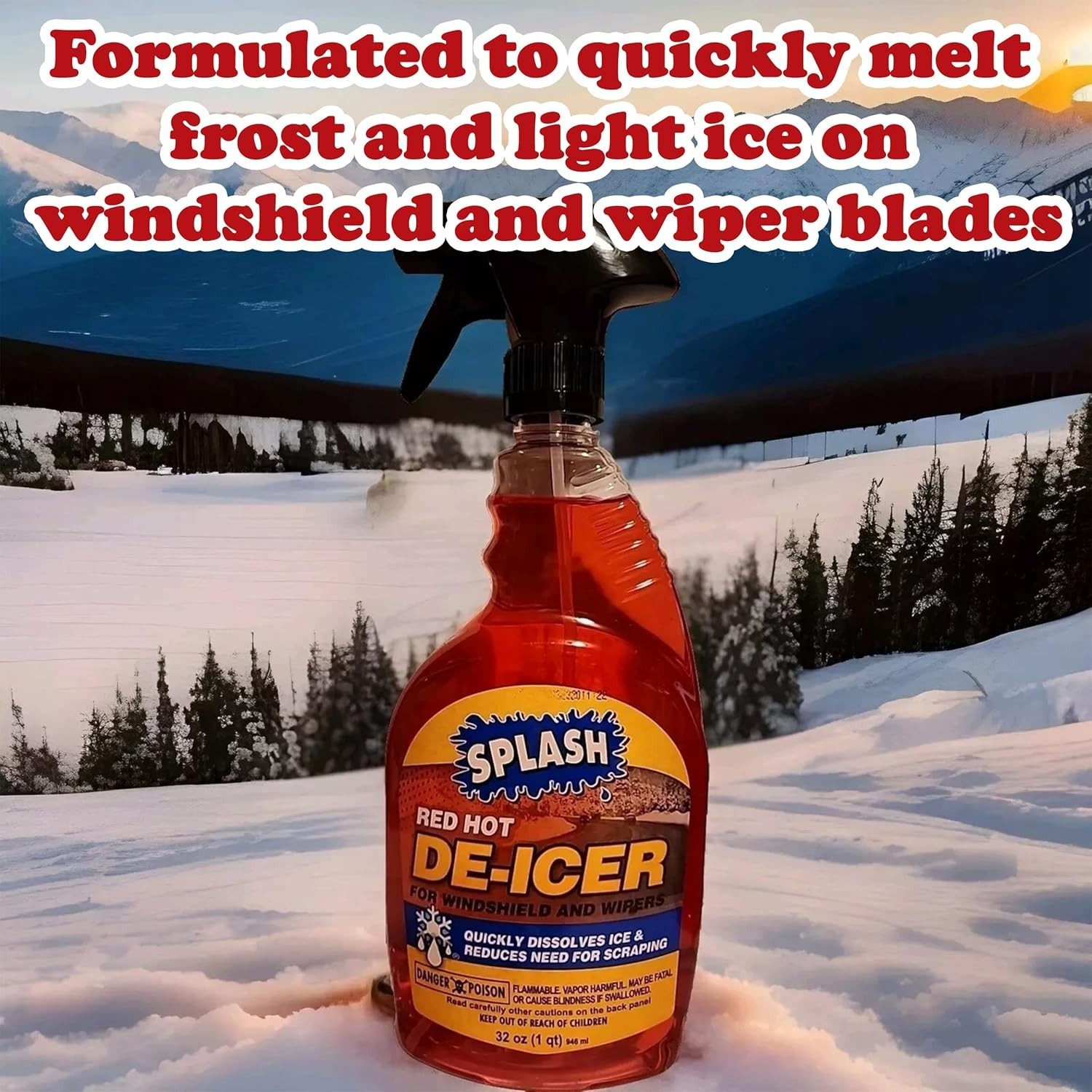 Pack of 3 Splash Red Hot De-icer Windshield Trigger Spray 32 Ounces