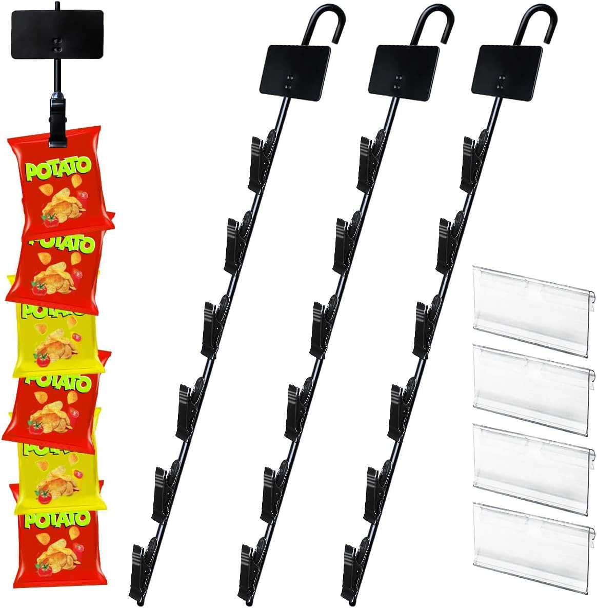 Hanging Merchandise Strips with Hooks Chip Display Rack Stands Potato Bag Holder