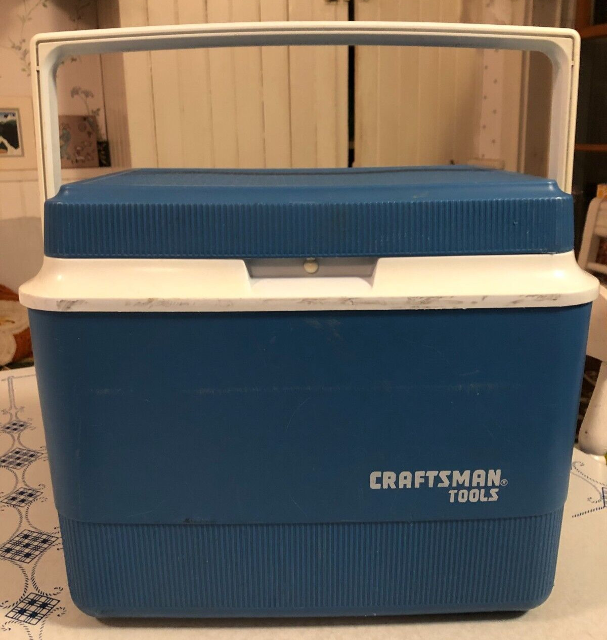 RARE! VINTAGE CRAFTSMAN COOLER TOOLS GOTT TOTE 8 #1908 BLUE / WHITE MADE IN USA