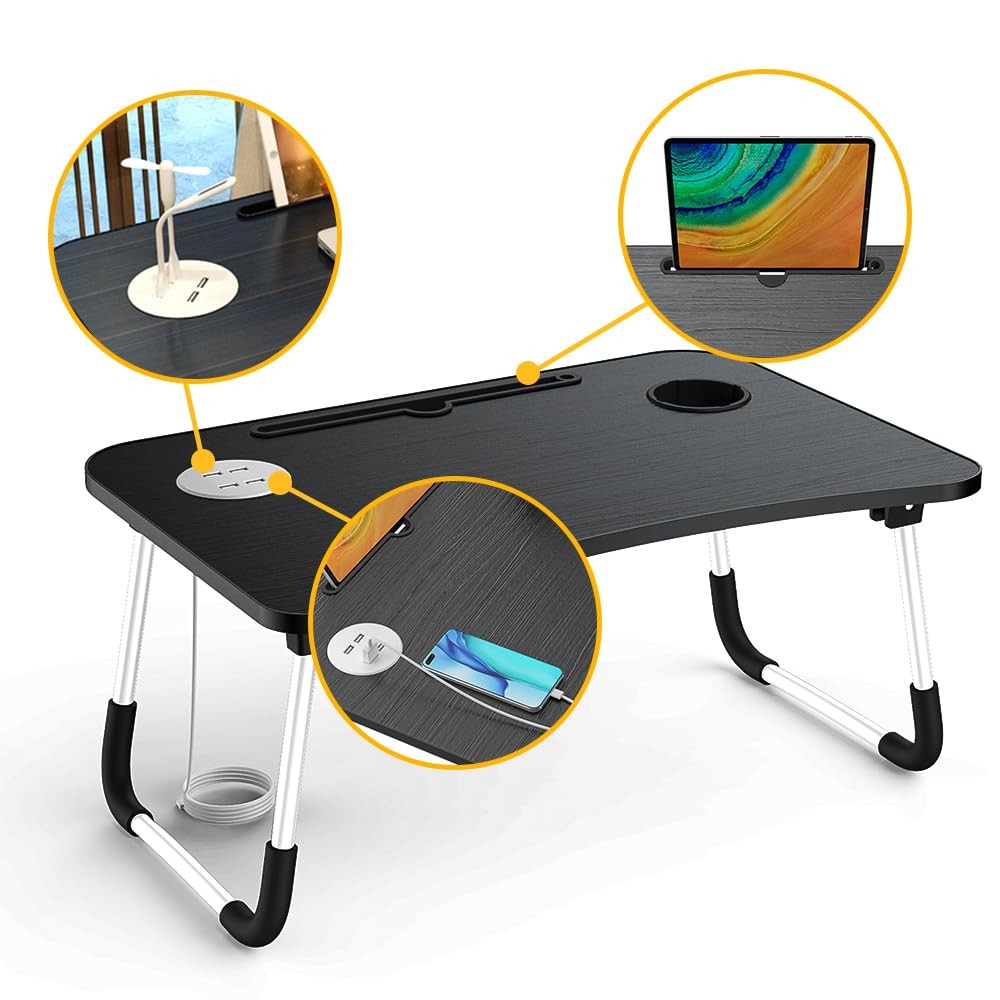 Bed Table Elekin Folding Lap Desk Laptop with Large, Black&white