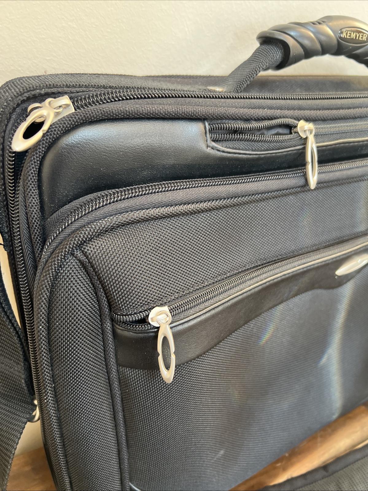 Kemyer Black Briefcase Carry On Handle Padded Strap Compartments Large