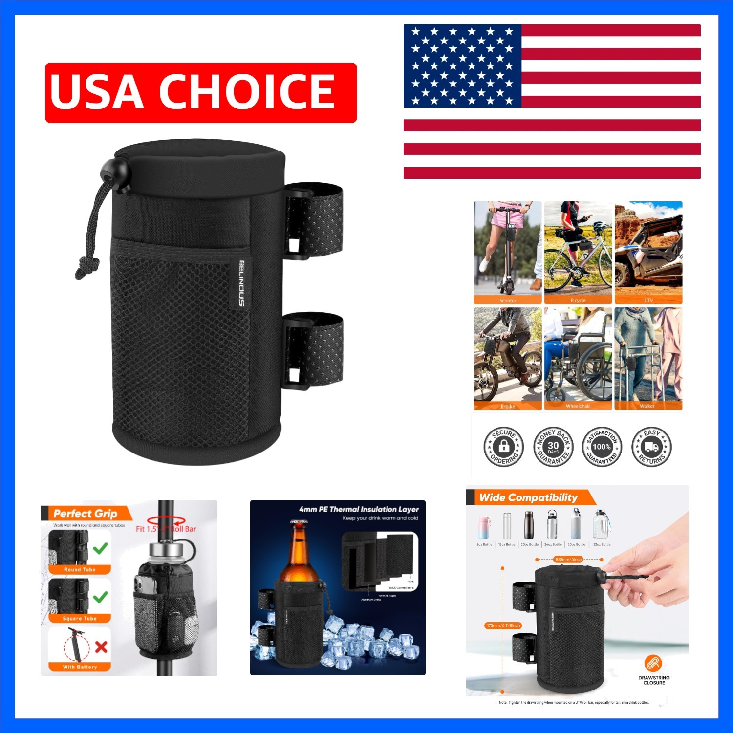 Scooter Cup Holder for 8-32oz Bottles, Wheelchair Walker Water Bottle Holder ...