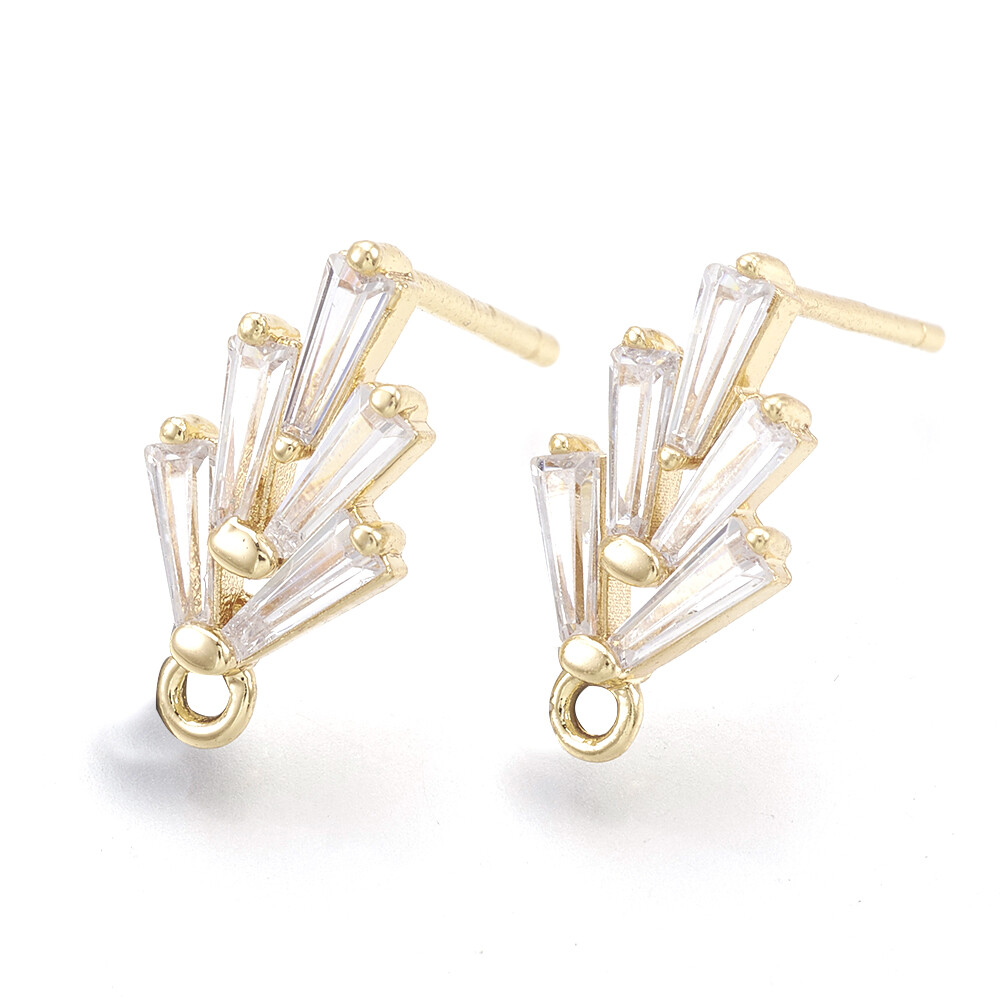 20 pcs Nickel Free Brass Cubic Zirconia Ear Stud Findings with Loop 14.5x7.5mm