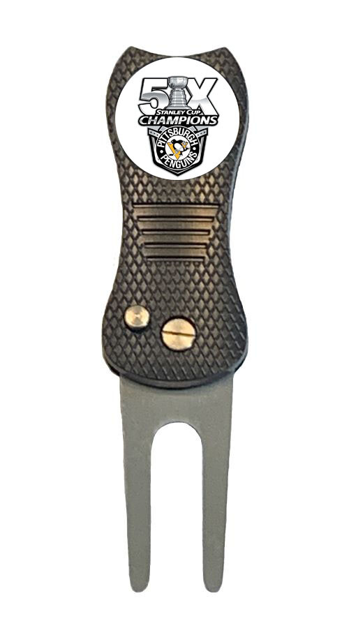 Pittsburgh Penguins NHL 5X Champs Golf Ball Marker +Switchblade Divot Tool Gift