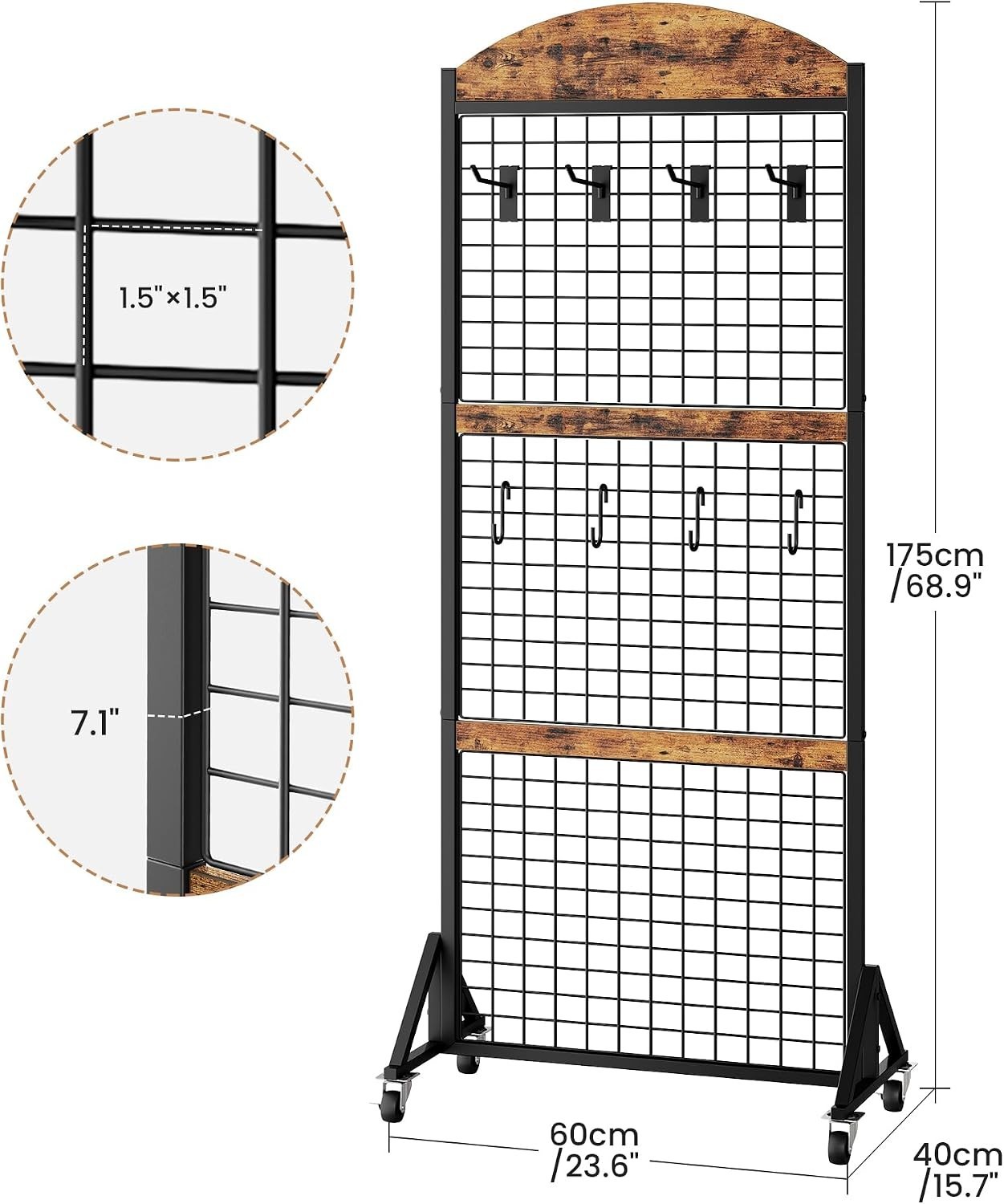 Grid Wall Panel 5.7' x 2' FT Grid Display Rack 2 Pack Movable Gridwall Display