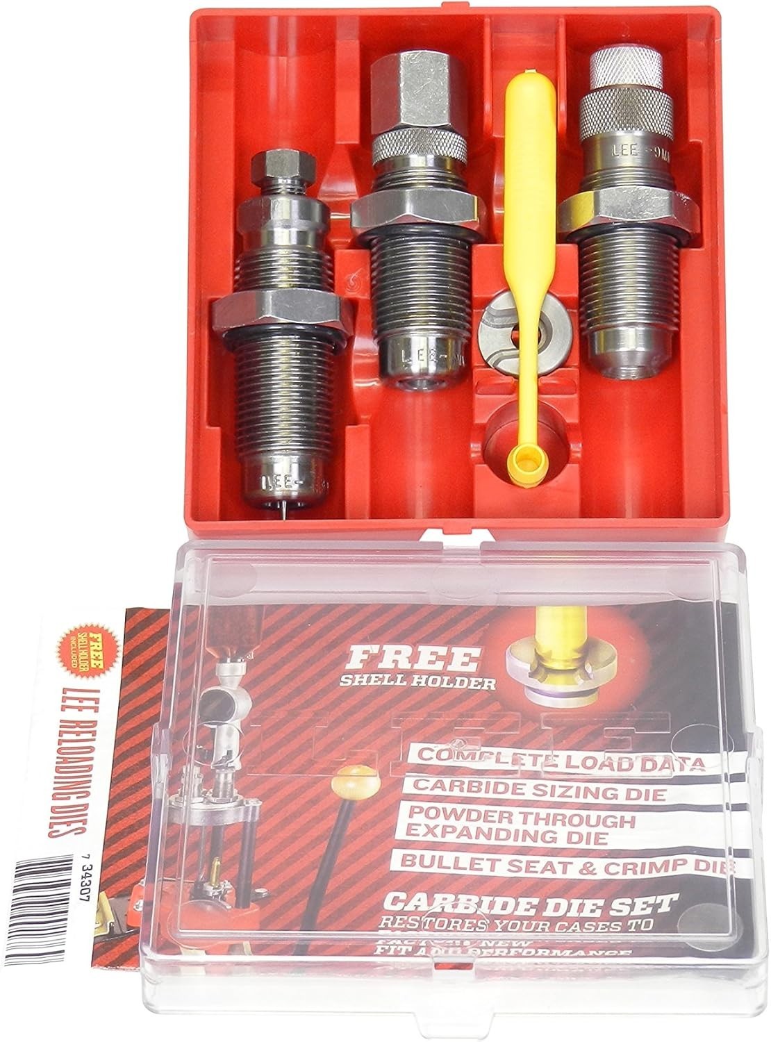 Reloading Die Set with Carbide Components, Shell Holder, and Instruction Manual