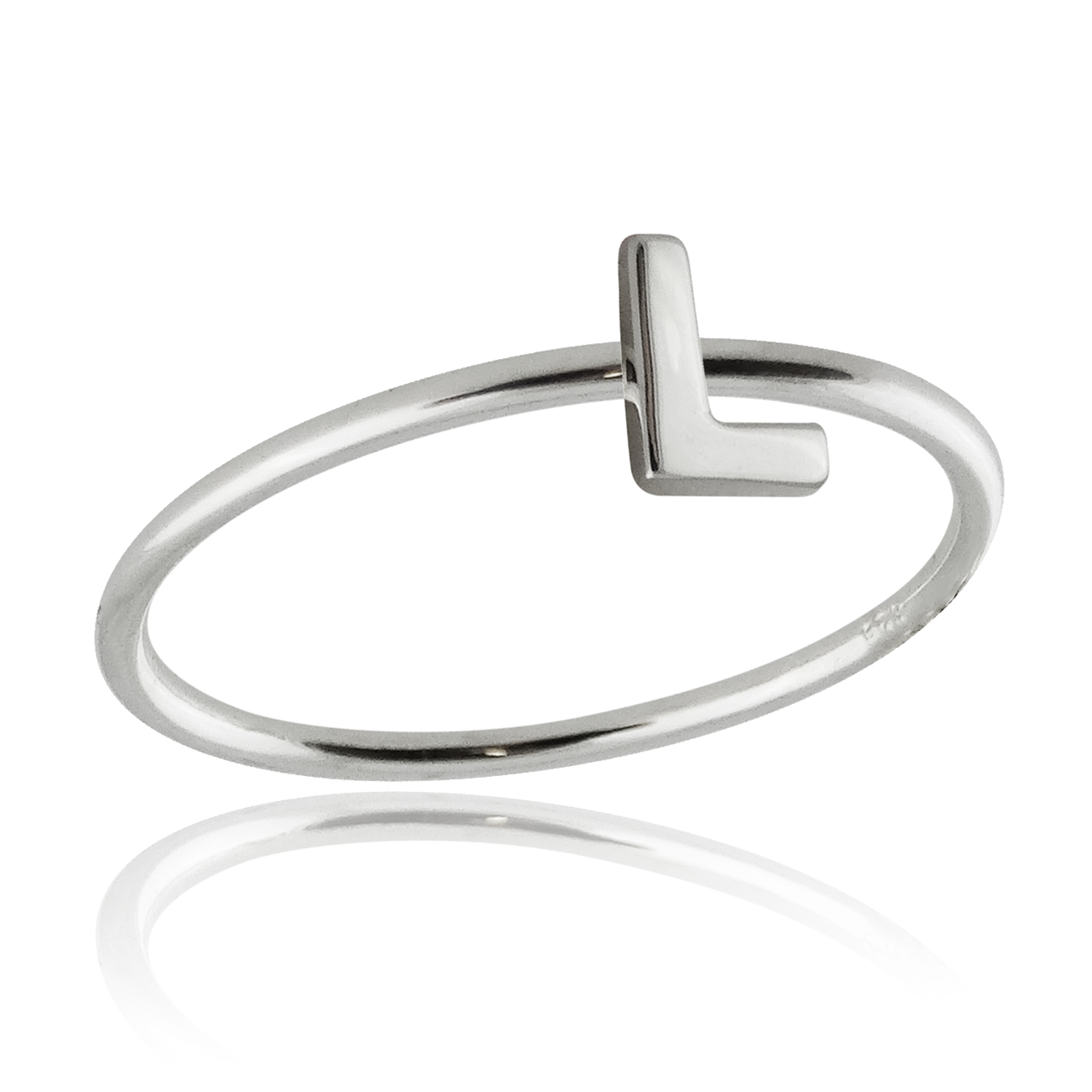 Stacking Letter Initial Ring A-Z - 925 Sterling Silver - Word Alphabet