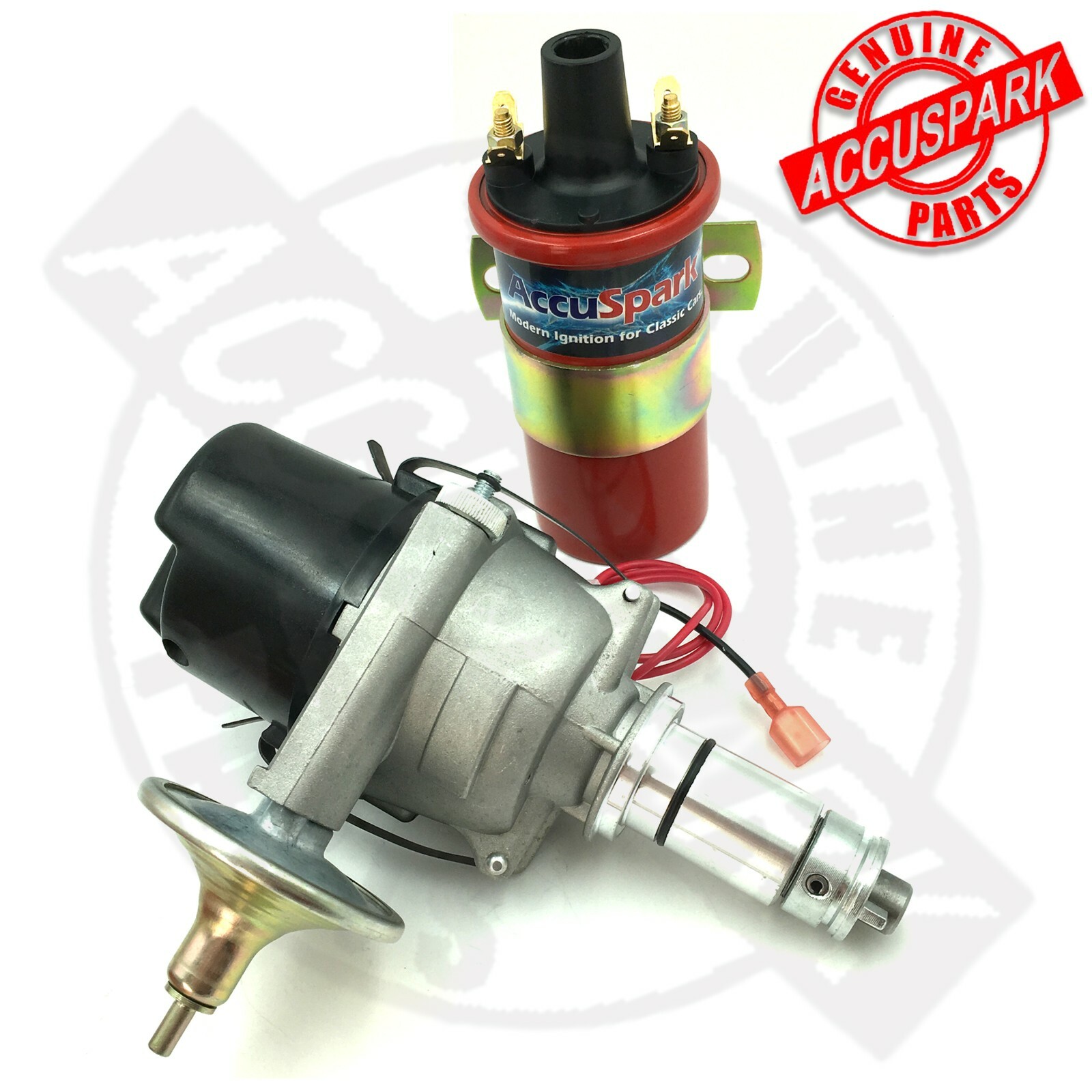MGA Lucas DM2 & 25D AccuSpark distributor and sports red coil POS earth