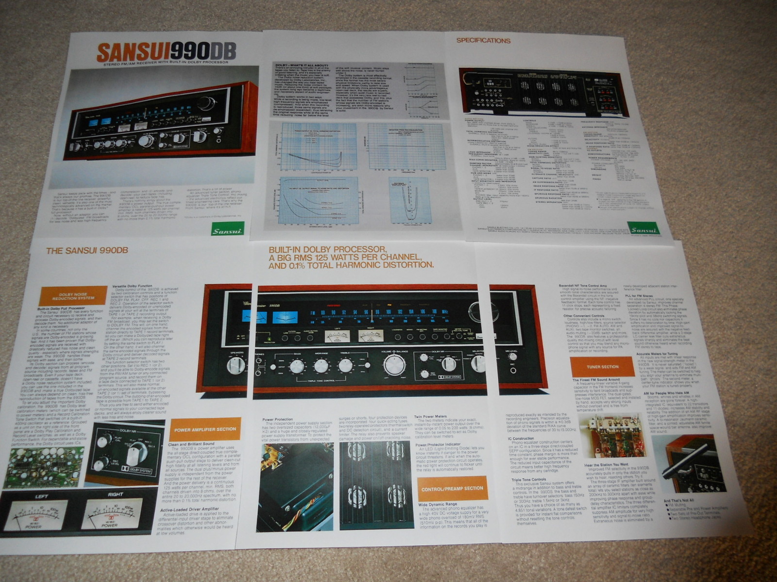 Sansui 990DB RARE BROCHURE, Twin to 9090,6 pages,Articles,Info SUPER RECEIVER!