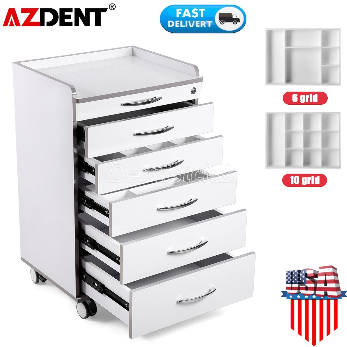 US Dental Lab Mobile Storage Cabinet Cart 5 Drawers Medical Utility Trolley Cart