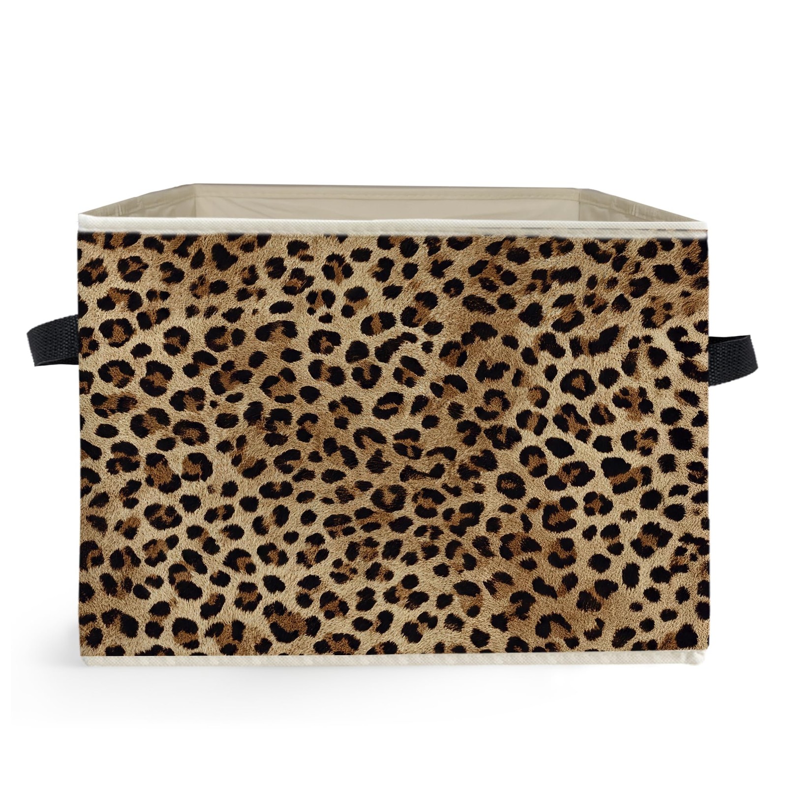 Leopard Print Storage Box Bins, Trendy Modern Maximalist Cheetah Print Collap...