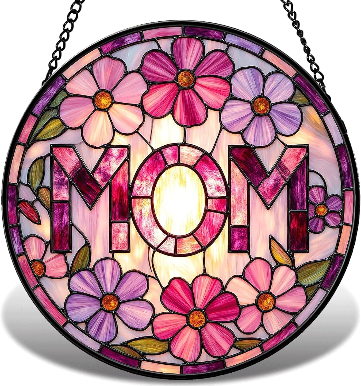 7.9in Floral Stained Glass Suncatcher Window Hanging Home Decor Gift for Mom