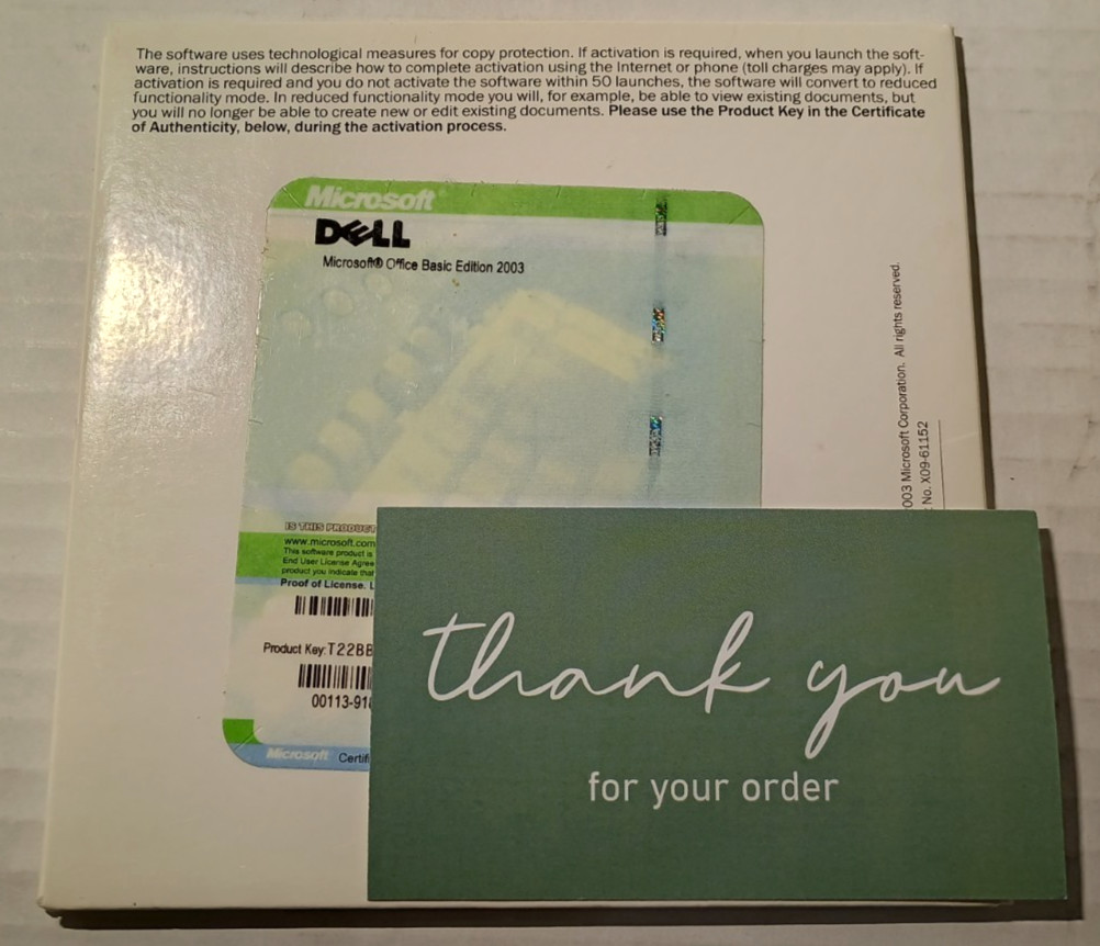 Microsoft Office Basic Edition 2003/CD With Activation Code/Key