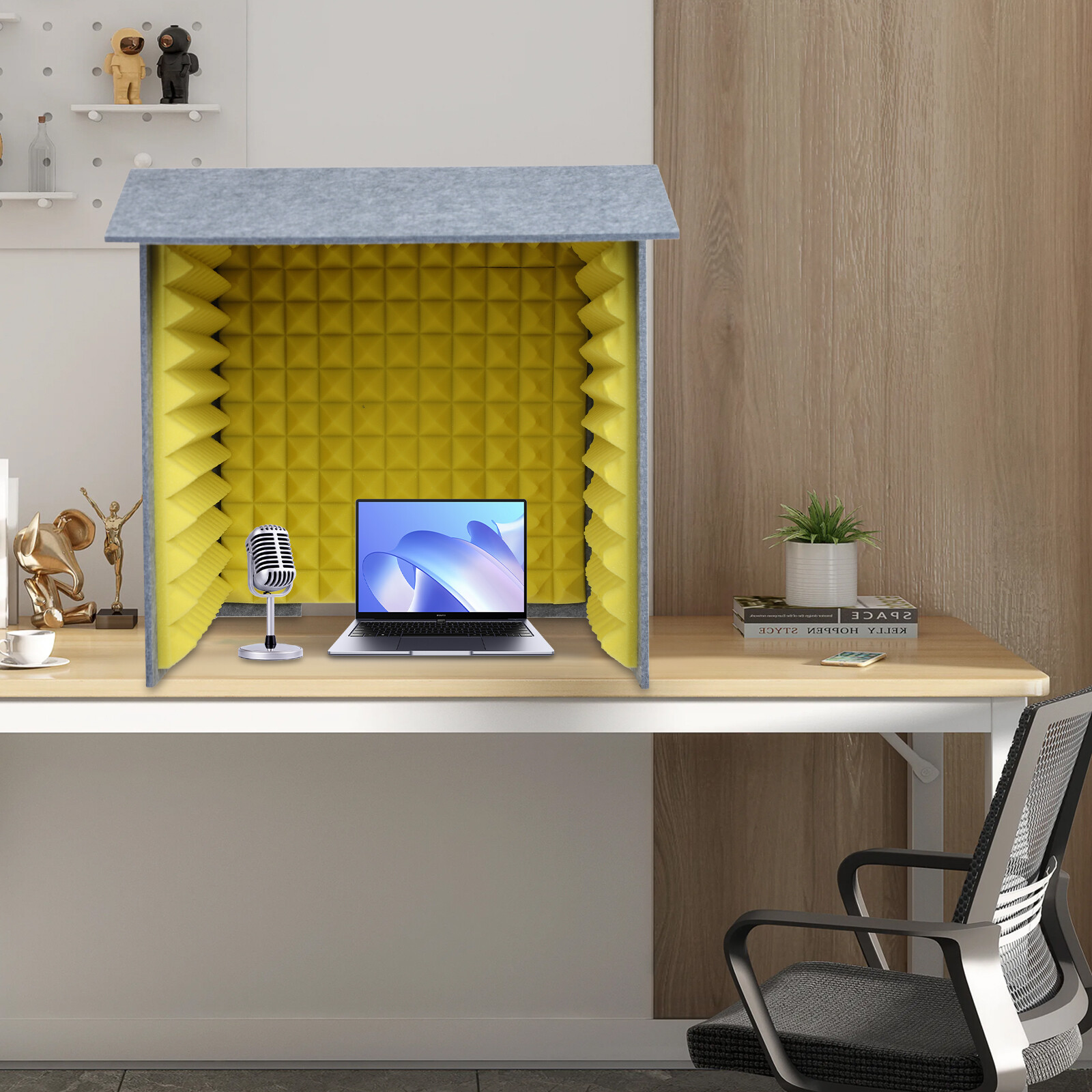 60*60cm Soundproof Removable Cover Desktop IsolationAbsorbing Shield Yellow
