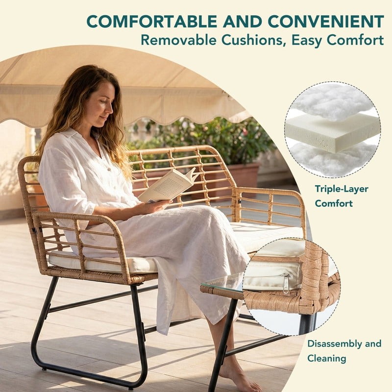 4 Piece Patio Furniture Set, Outdoor Patio Seating Set for Apartment Balcony