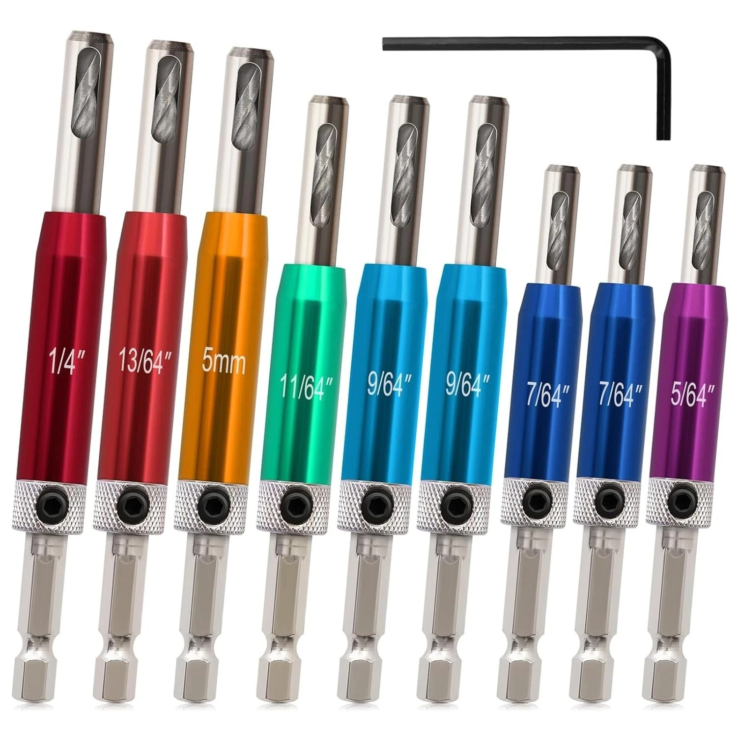 Self Centering Drill Bit Set 1/4" Hex Shank Vix Bit, 5/64" to 1/4" Center Drill