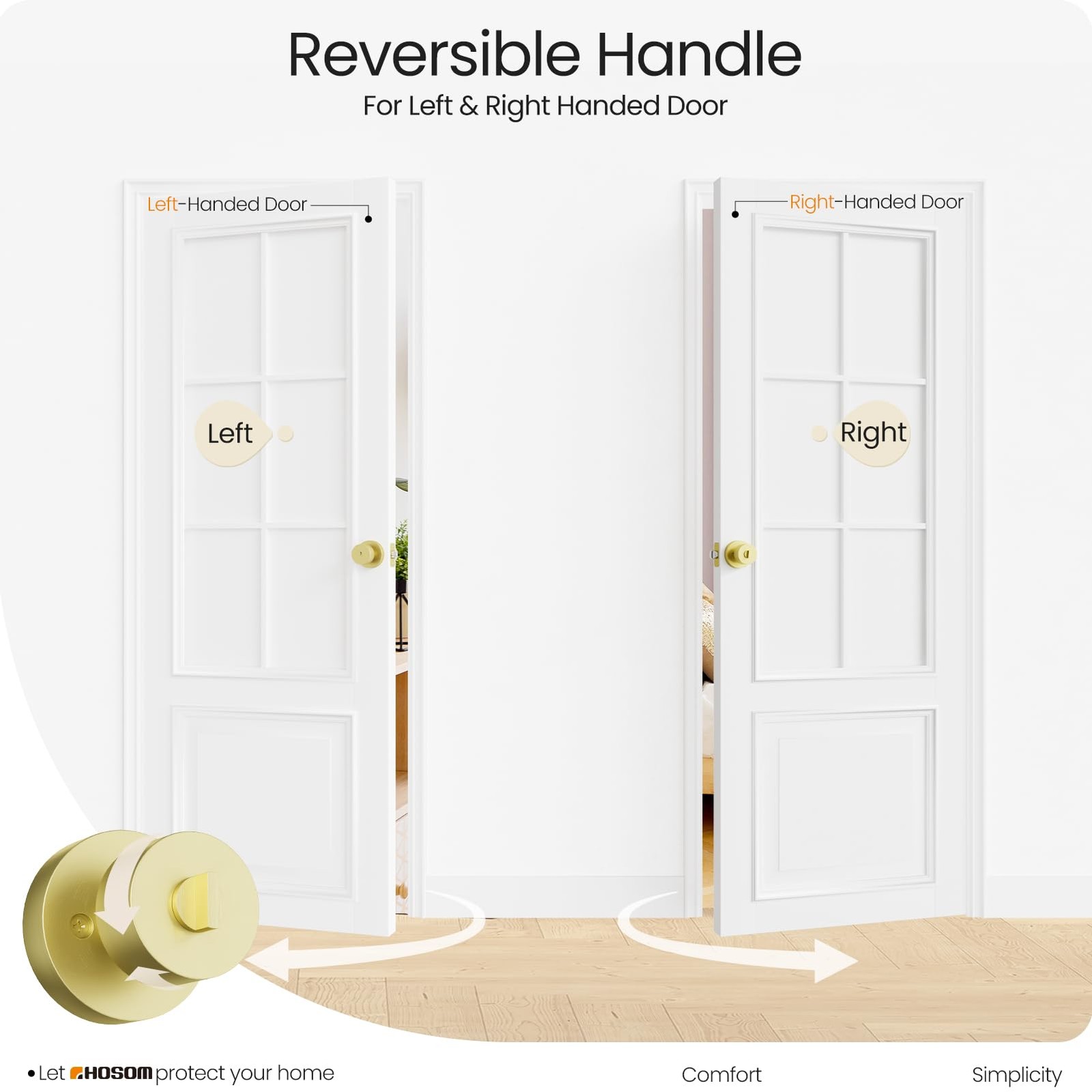 HOSOM Gold Door Knobs with Lock and Key, Keyed Entry Knob Gold,