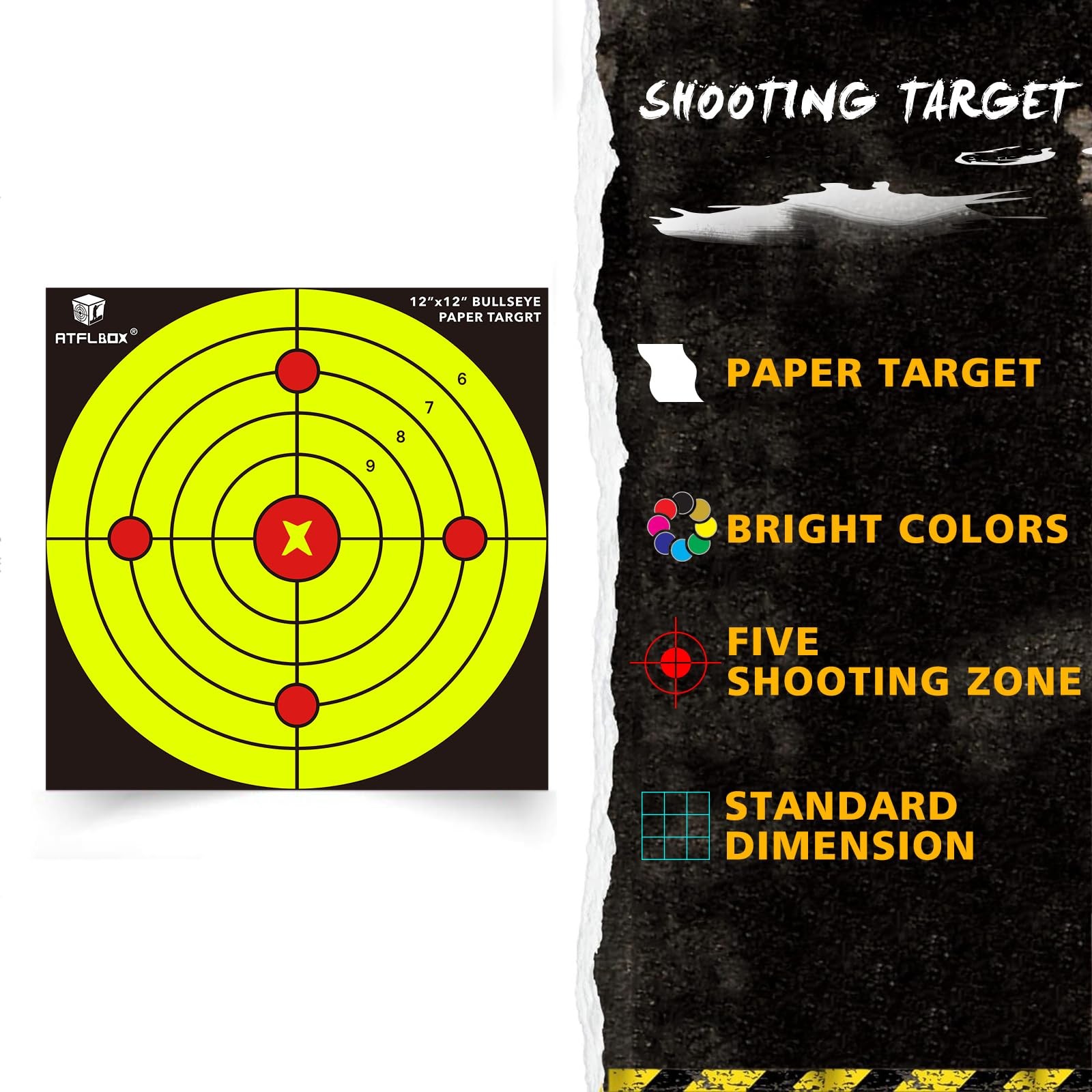 Atflbox Bullseye Paper Shooting Target for The Range, 12x12 Inch High Visibil...