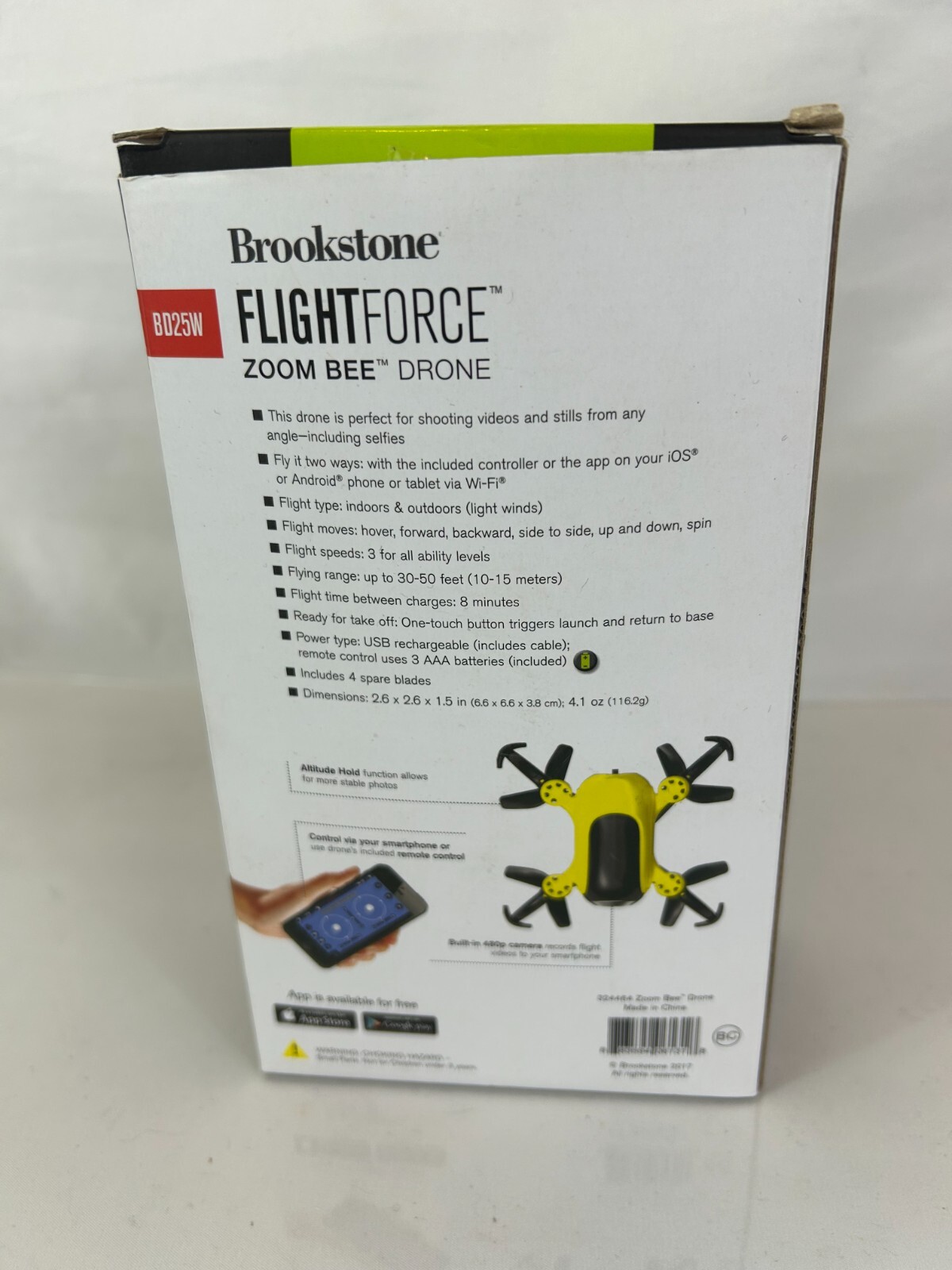 Brookstone BD25W Black Yellow Flight Force Zoom Bee Drone Remote Control