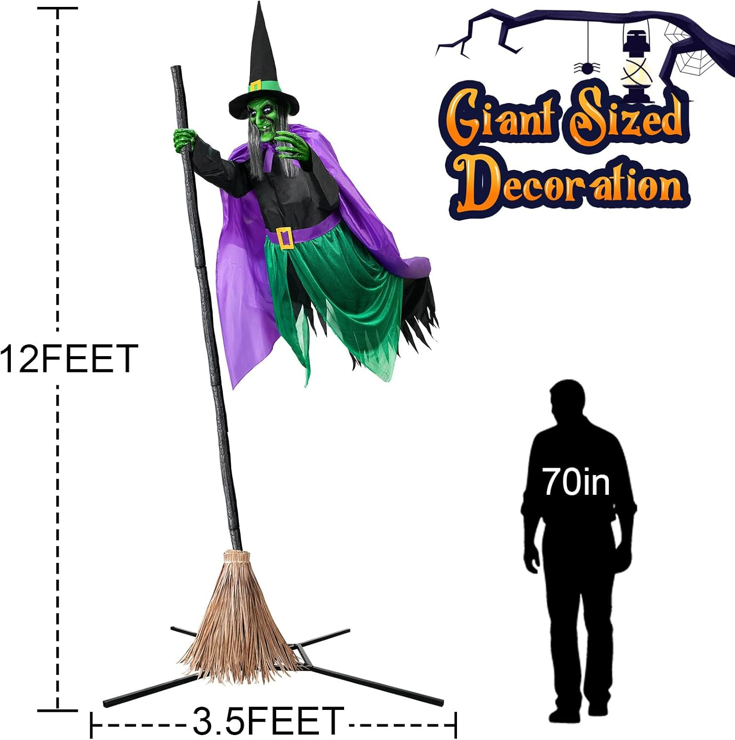 Halloween Decorations Outdoor - 12 Ft Animated Hovering Witch Animatronics | Hal