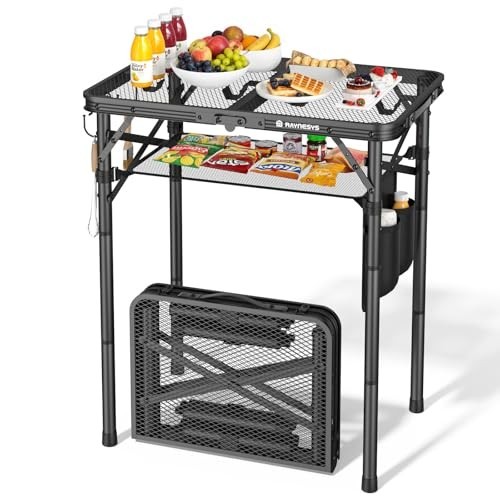 Portable Folding Grill Table - Adjustable Height Camping Table with Mesh Bag, 24