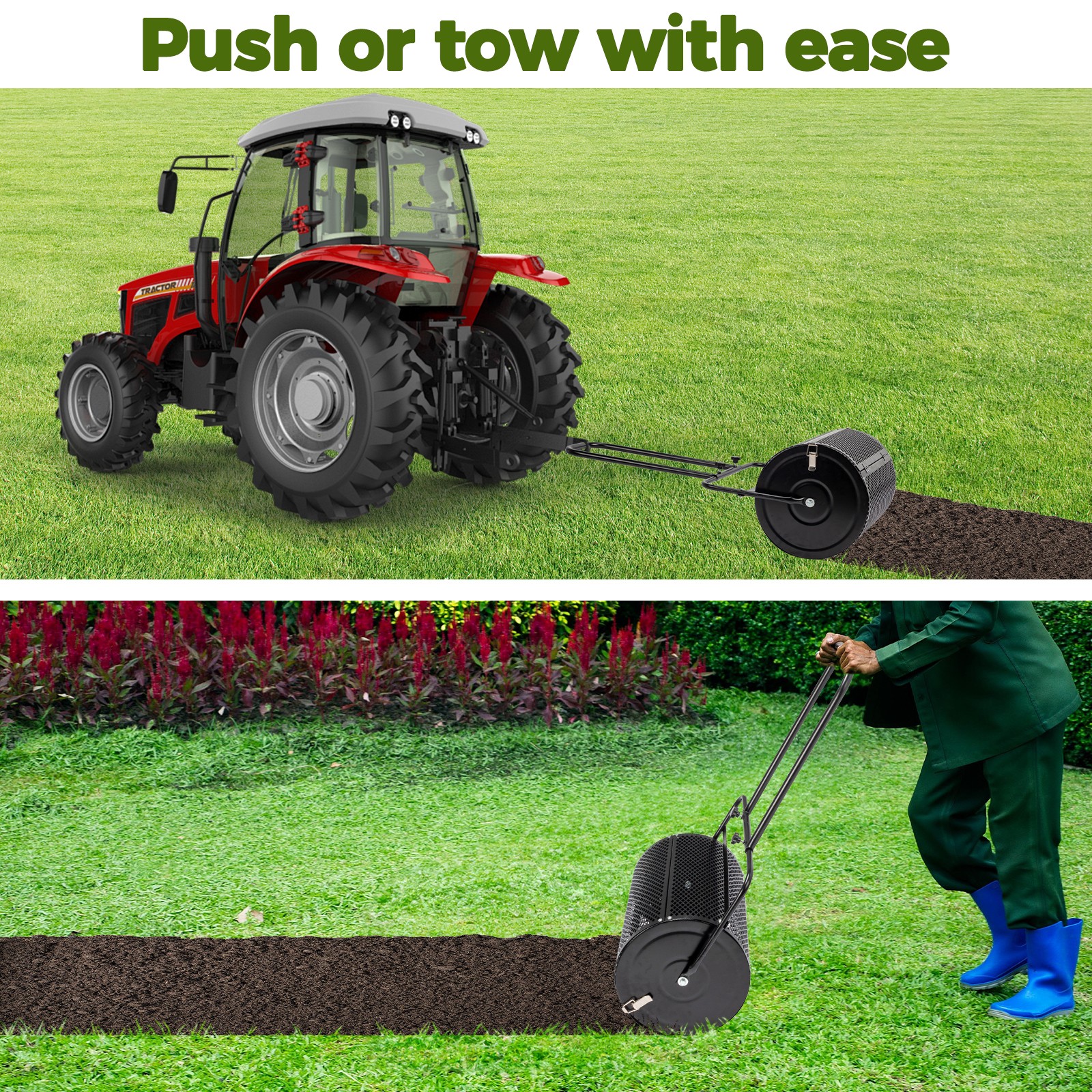 24 inch Compost Spreader for Lawn, Garden Peat Moss Roller
