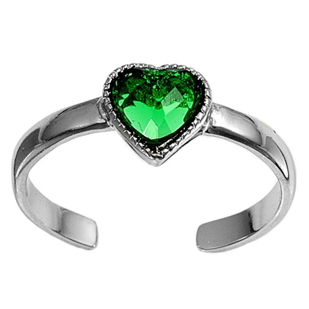 Heart Simulated Green .925 Sterling Silver Toe Ring