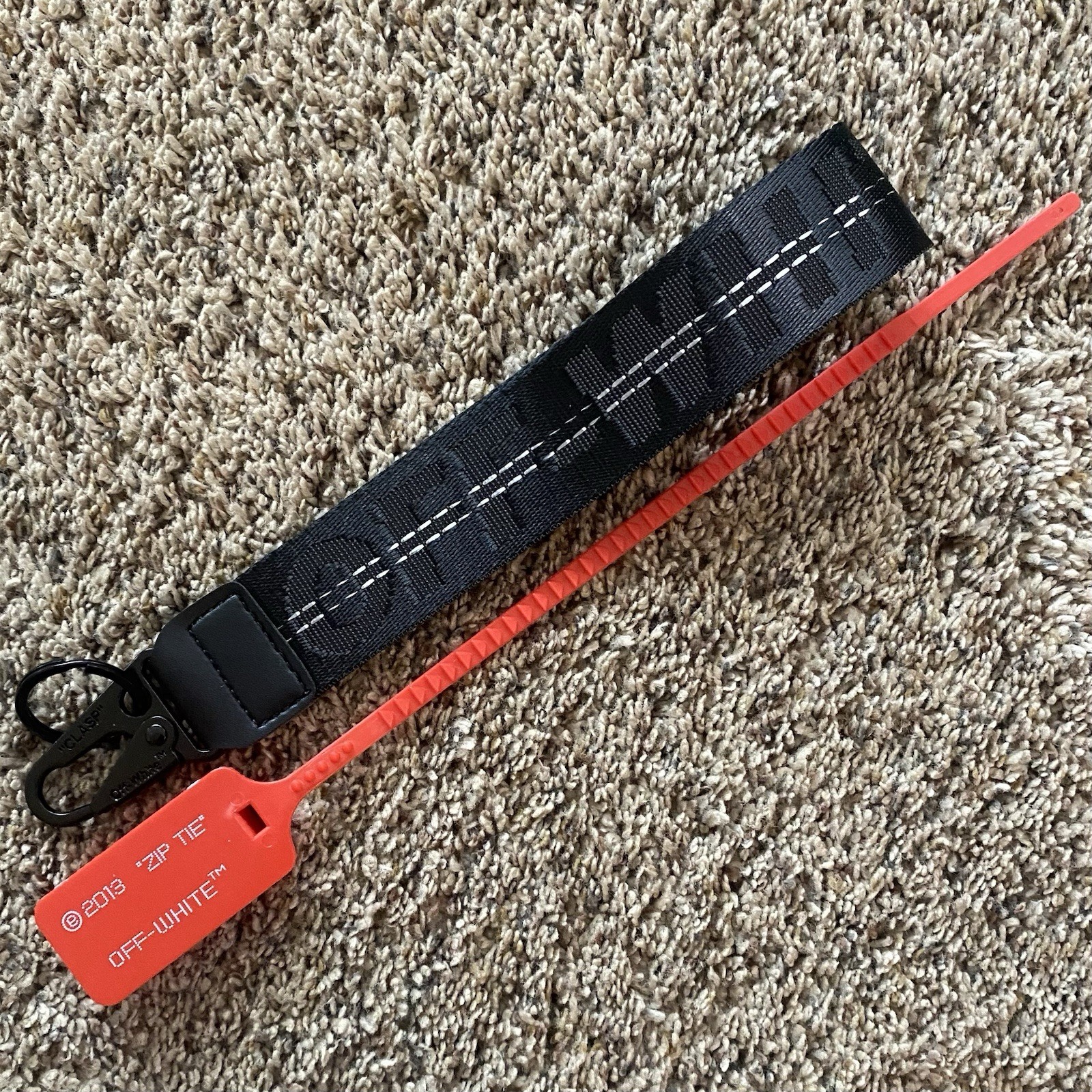 OFF-WHITE Lanyard Keychain Industrial Black W/ Black Letters & Red Zip Tie New