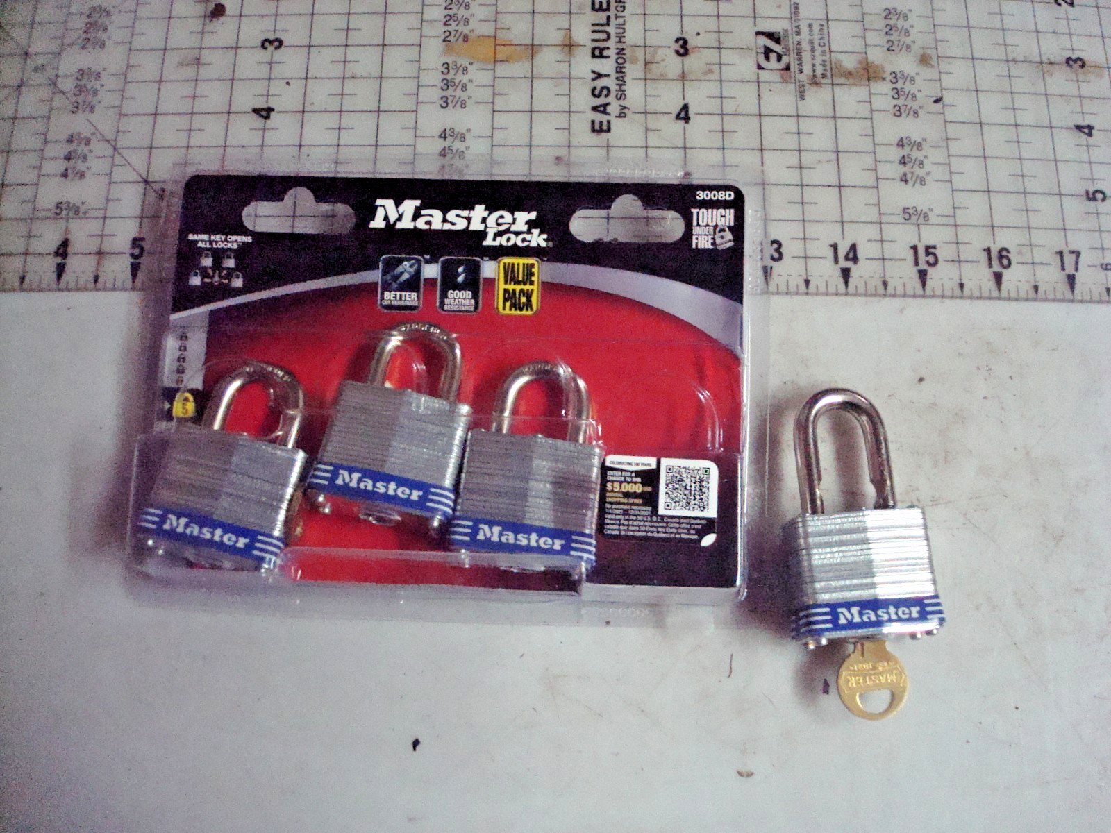 MASTER LOCK 3008D PK OF 4 WITH TWO KEYS