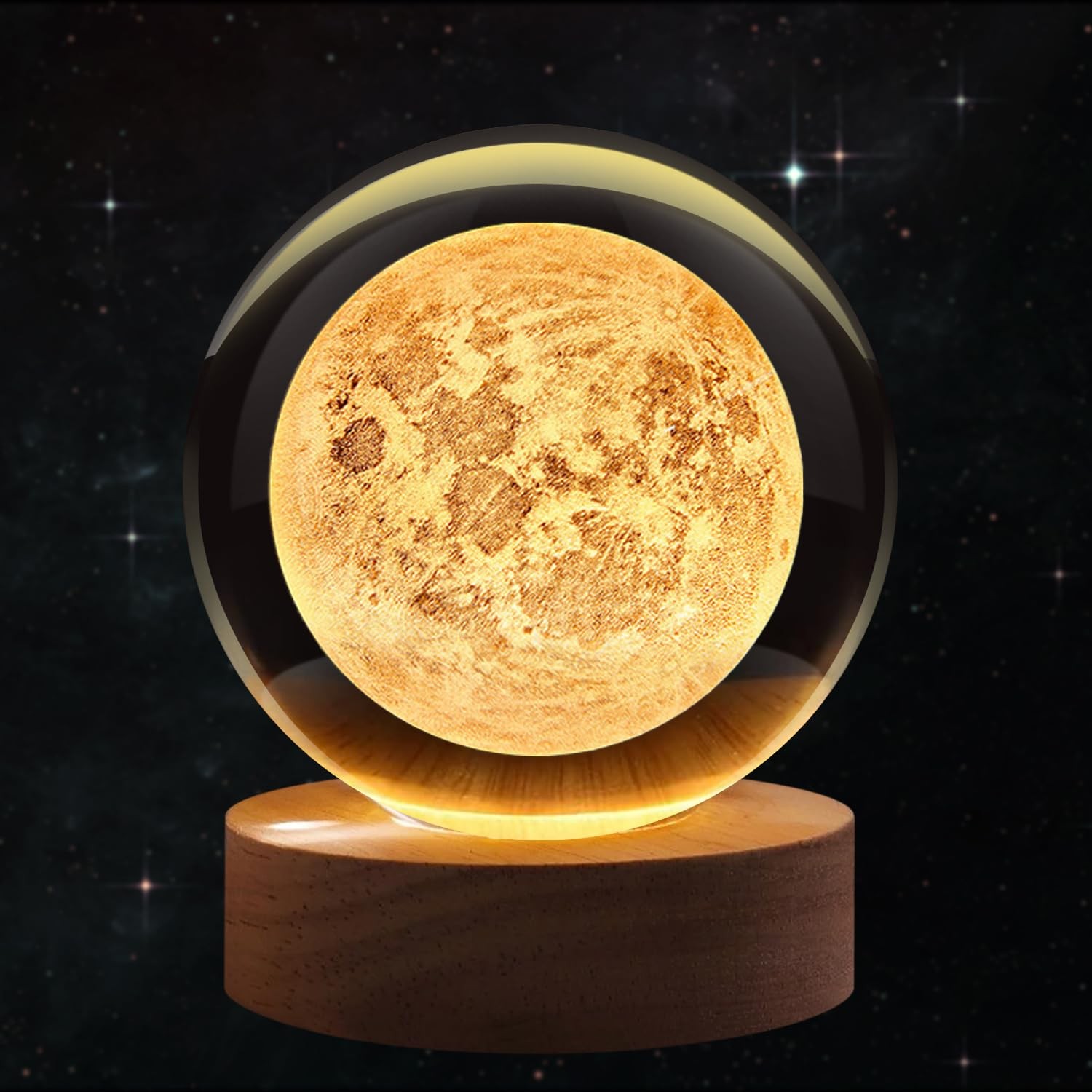 3D Moon Crystal Ball Night Light 80mm (3.15 Inch), LED Glass Sphere Lamp with...