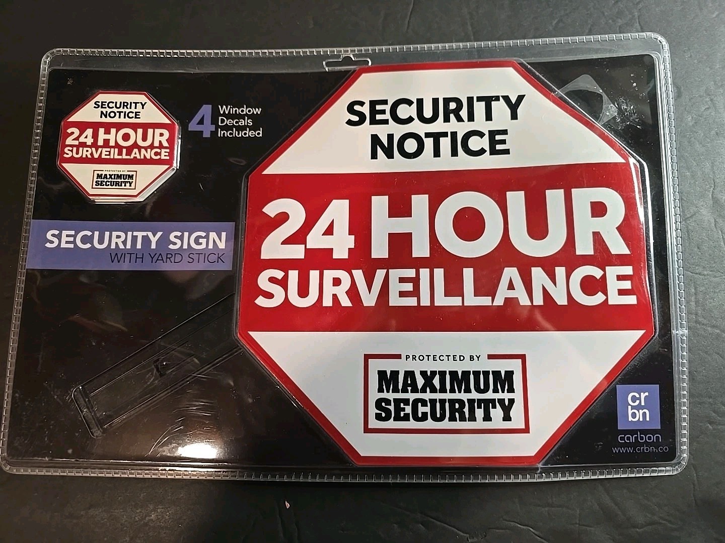 CRBN Security Sign w Stake & 4 Window Decal Alarm Sign UV Fade Proof Coated