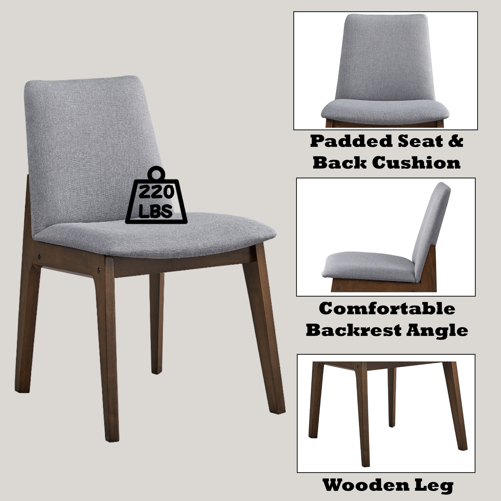 Kaela Light Gray Fabric & Walnut Finish Side Chair