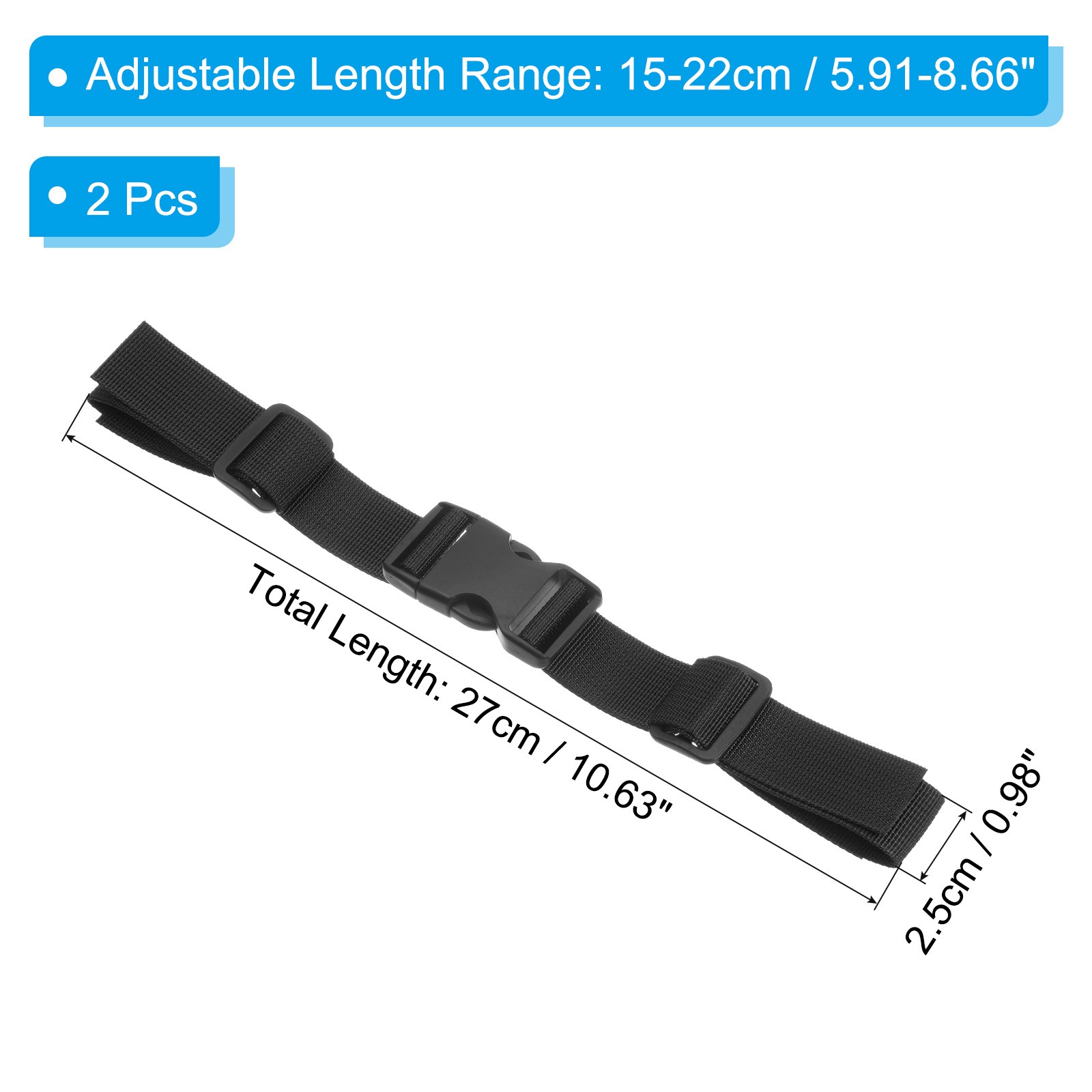 Backpack Chest Strap, 2 Pcs Adjustable Strap with Quick-Release Buckle, Black
