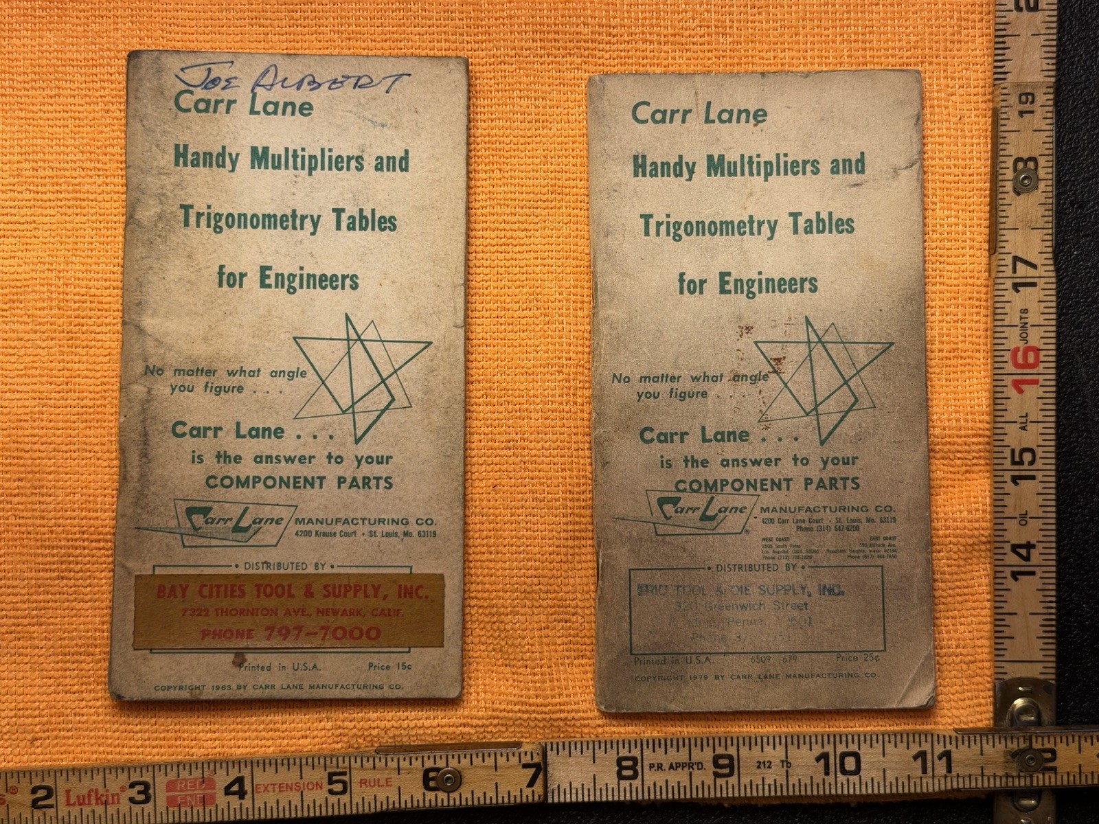 Lot of 2 Vintage Carr Lane Multipliers & Trigonometry Tables Booklets 1963 1979