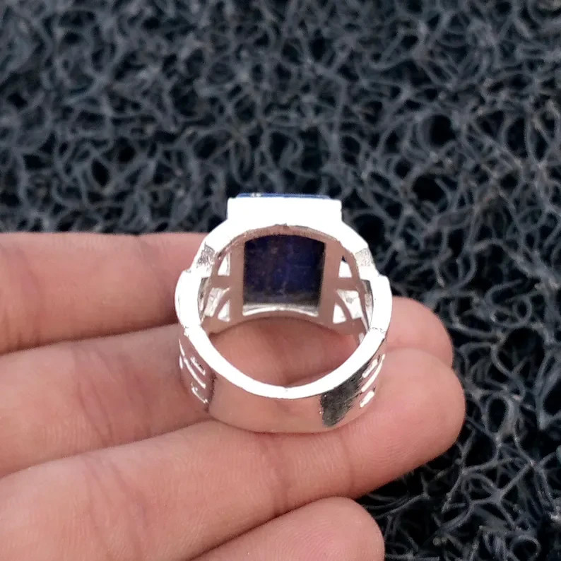 925 Sterling Silver Lapis Lazuli Gemstone Ring Handmade Gift Men's Ring B119