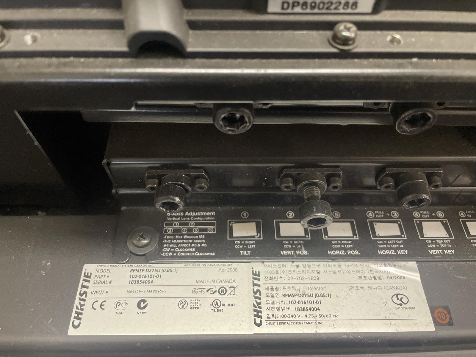 CHRISTIE DIGITAL SYSTEMS 102-016-101-01 PROJECTION SYSTEM