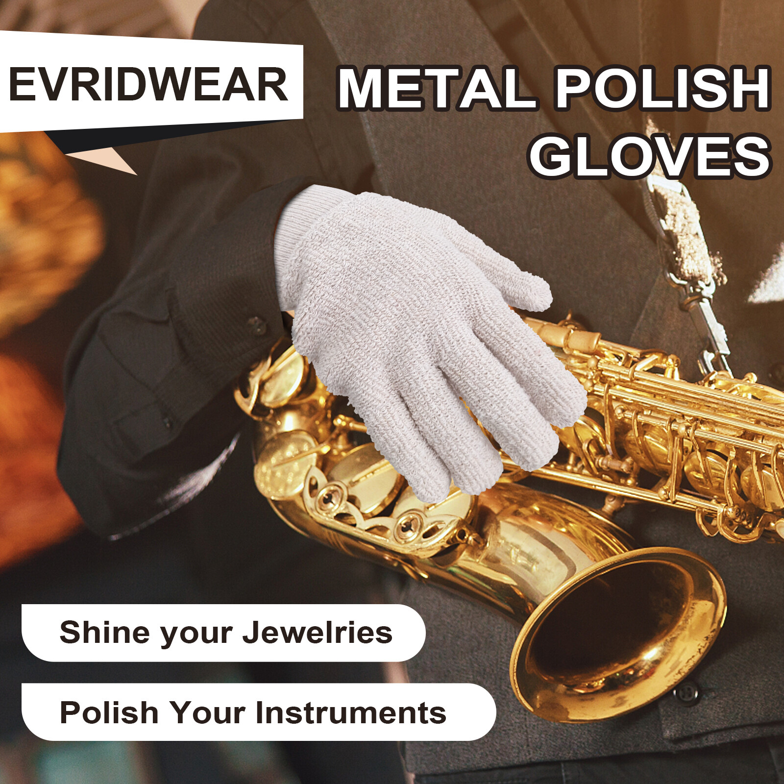 EvridWear Sterling Silver Polishing Cleaning Gloves with Terry Loop Cloth